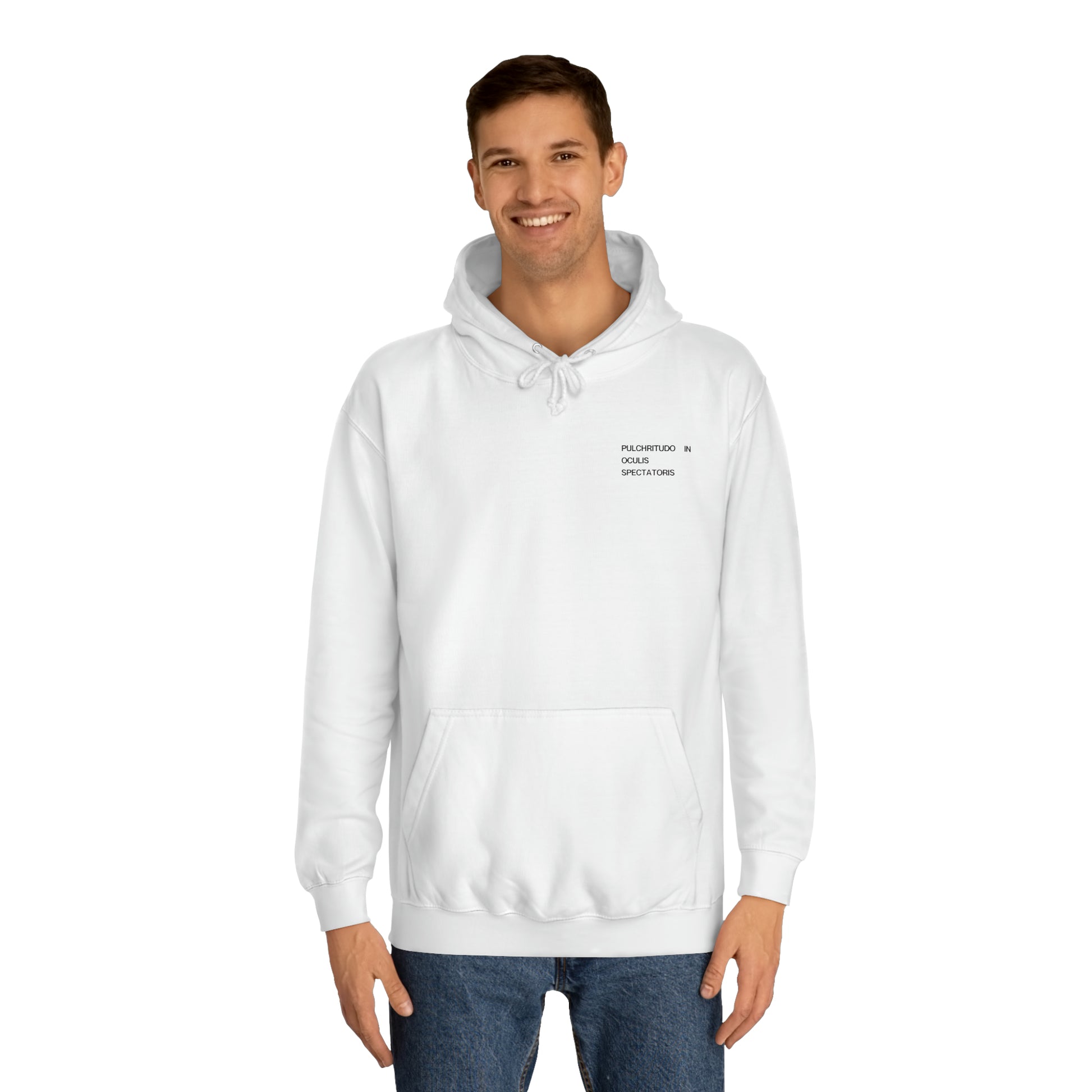 Front of Arctic White Graphic Hoodie with black text