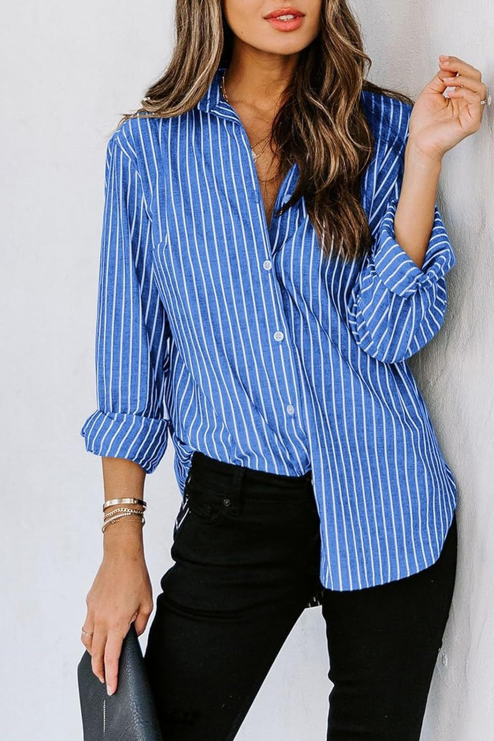 Striped Button Up Shirt NODO NADO