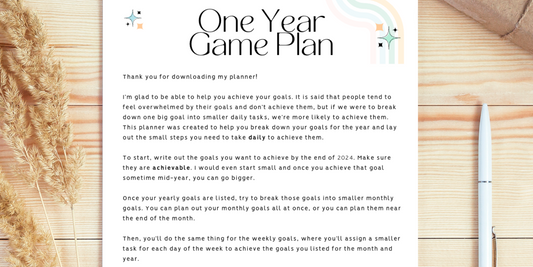 Front page of One Year Game Plan