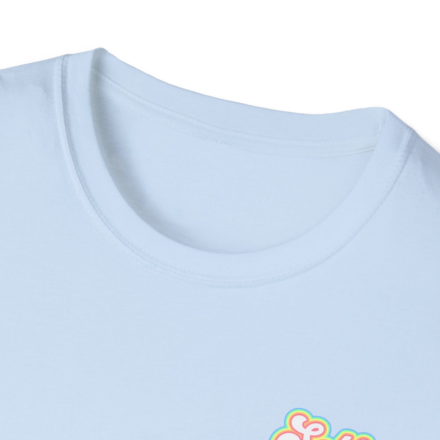 sky blue graphic tee with ribbed collar