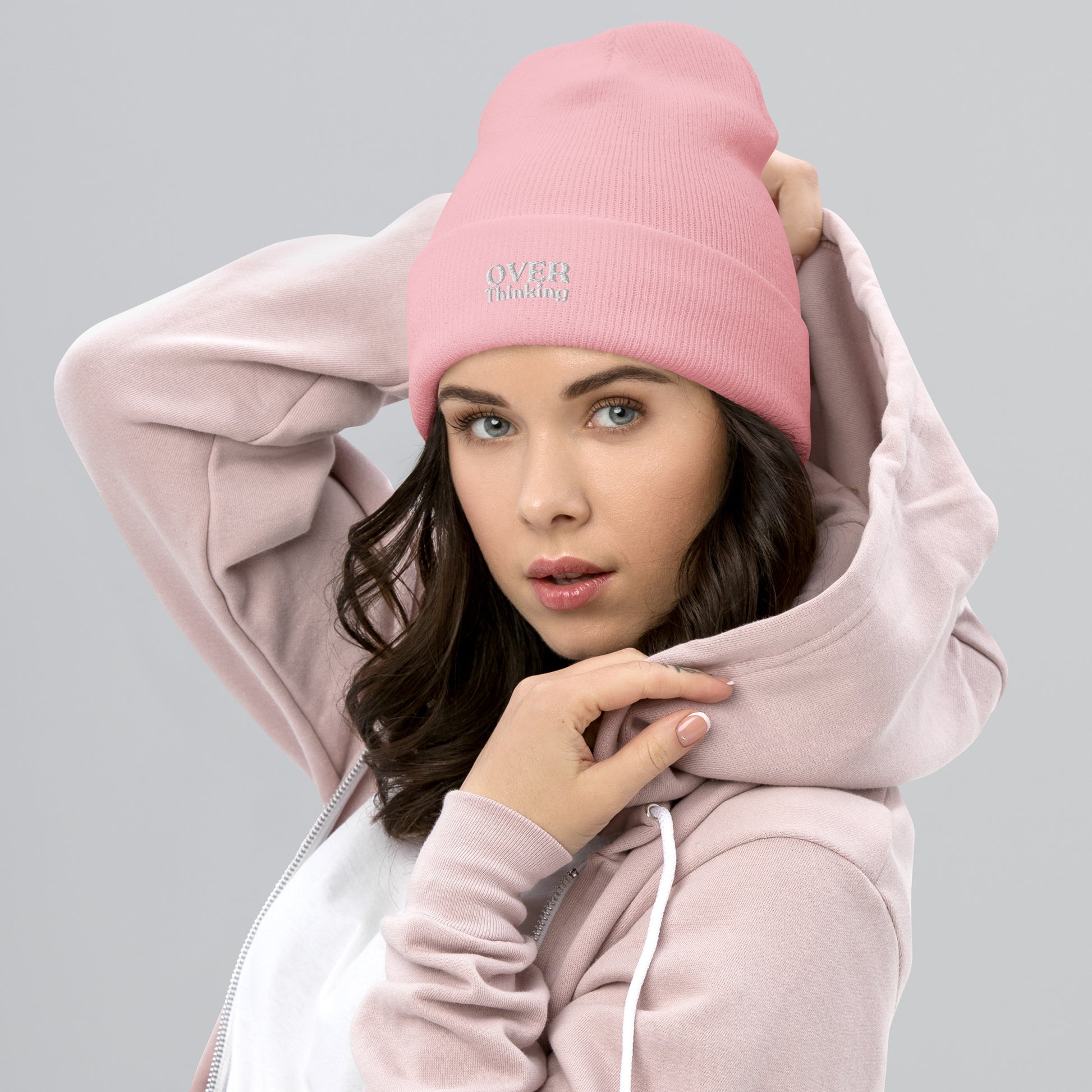 baby pink overthinking beanie