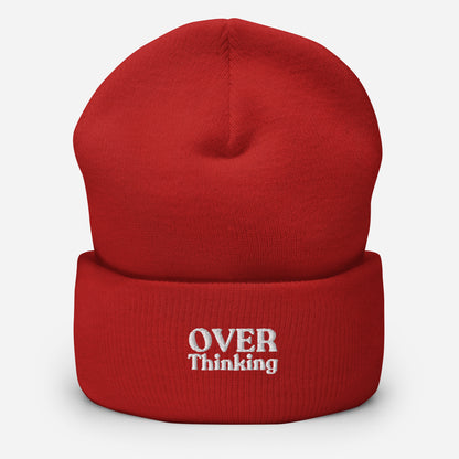 crimson red overthinking beanie