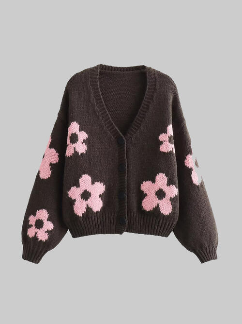 Brown cardigan with pink flowers. clothing women